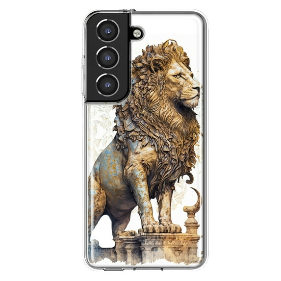 MUNDAZE Samsung Galaxy S21 Plus Ancient Lion Sculpture Shockproof Clear Hybrid Protective Phone Case Cover