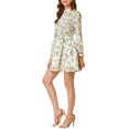 thumbnail image 4 of Allegra K Women's Ruffle Trim Stand Collar Belted A Line Floral Dress, 4 of 6