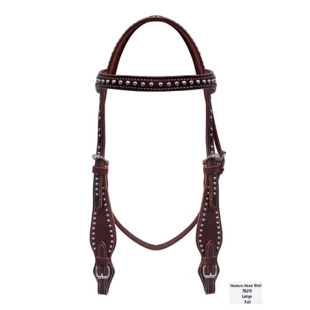 Challenger Western Browband Headstall Studded Latigo Leather Bridle Roller Buckle Bit Ends Full 78J15