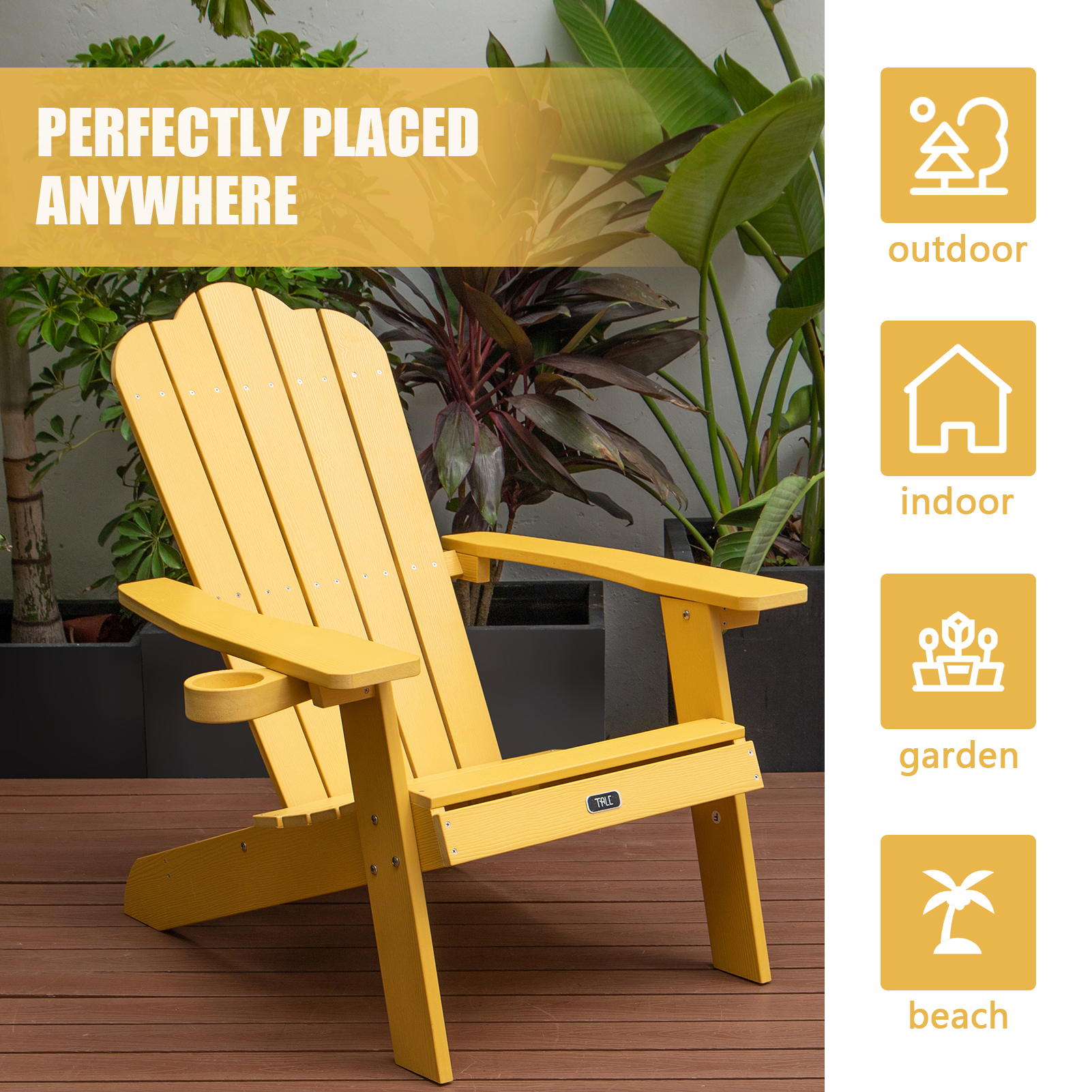 Adirondack Chair with Cup Holder, Patio Outdoor Chairs, Weather Resistant Lounge Chair, Fade-Resistant, Backyard Furniture Painted Chair, for Lawn Outdoor Patio Deck Garden Porch Lawn - image 5 of 7