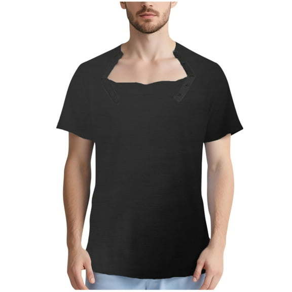 Dagegui Tear Away Side Snap T-Shirt for Men Summer Black Short Sleeve Shirts Lightweight Breathable Surgery Recovery Tee Tops M