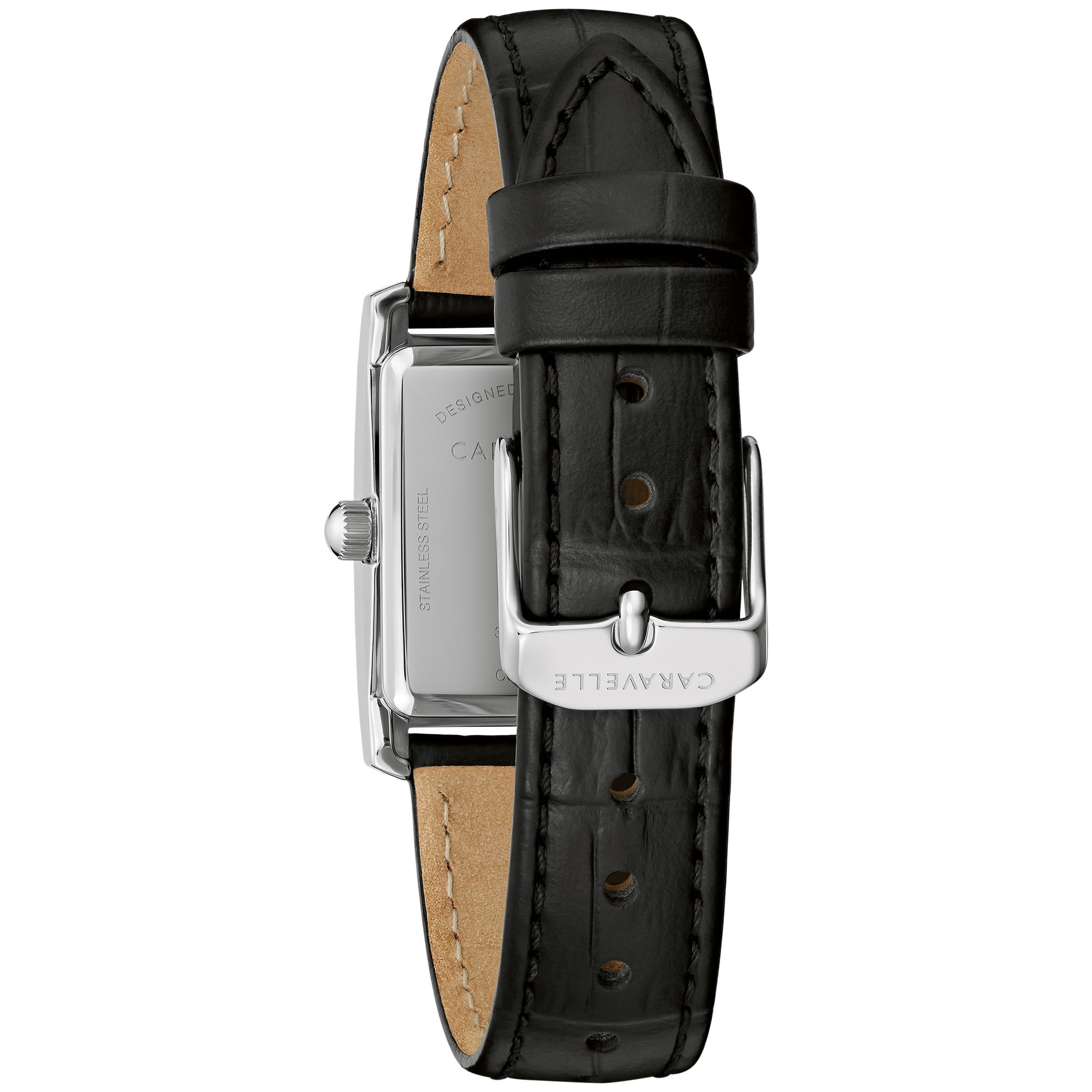 Caravelle by Bulova Women's Crystal Accent Black Leather Strap Watch - 43L222