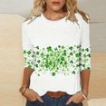 thumbnail image 2 of St Patrick's Day T Shirt for Womens Green Leaf Print Irish 3/4 Sleeve Loose Pullover Tops, 2 of 5