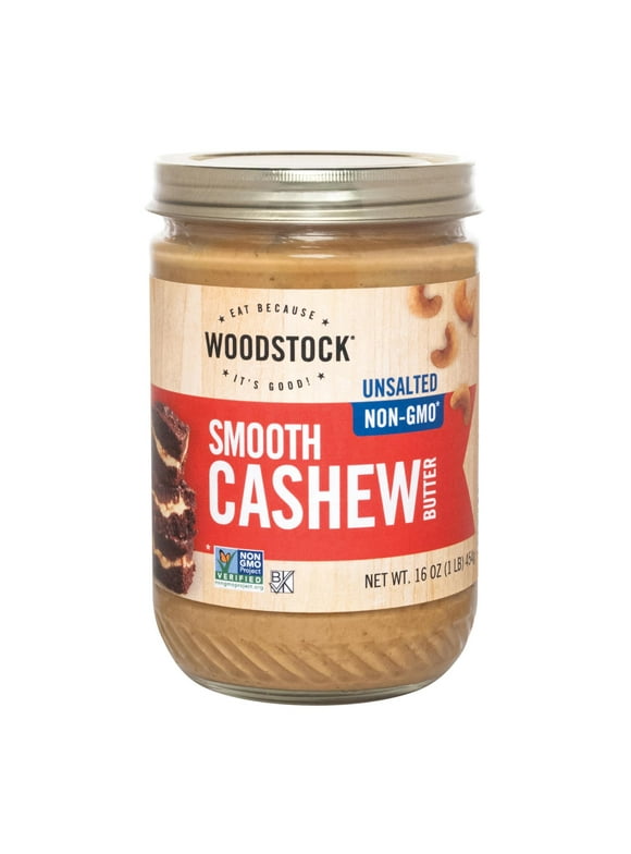 (12 Pack) Woodstock Foods GMO-Free Unsalted Smooth Cashew Butter, 16 Oz