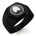 thumbnail image 1 of Stainless Steel Ando Samurai Crest Engraved Hexagon Crest Flat Top Biker Style Polished Ring, 1 of 1