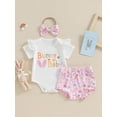 thumbnail image 2 of CIYCuIT Baby Girls Summer 3Pcs Outfits Short Sleeve Letter Print Romper + Bunny Print Shorts + Hairband 3M 6M 12M 18M Infant Toddler Cute Short Pants Sets, 2 of 8