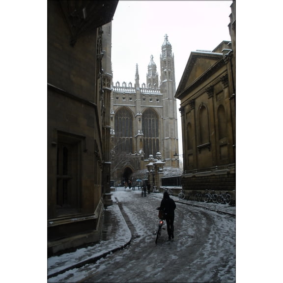 24"x36" Gallery Poster, The Western end of King's College Chapel from Trinity Lane in the snow