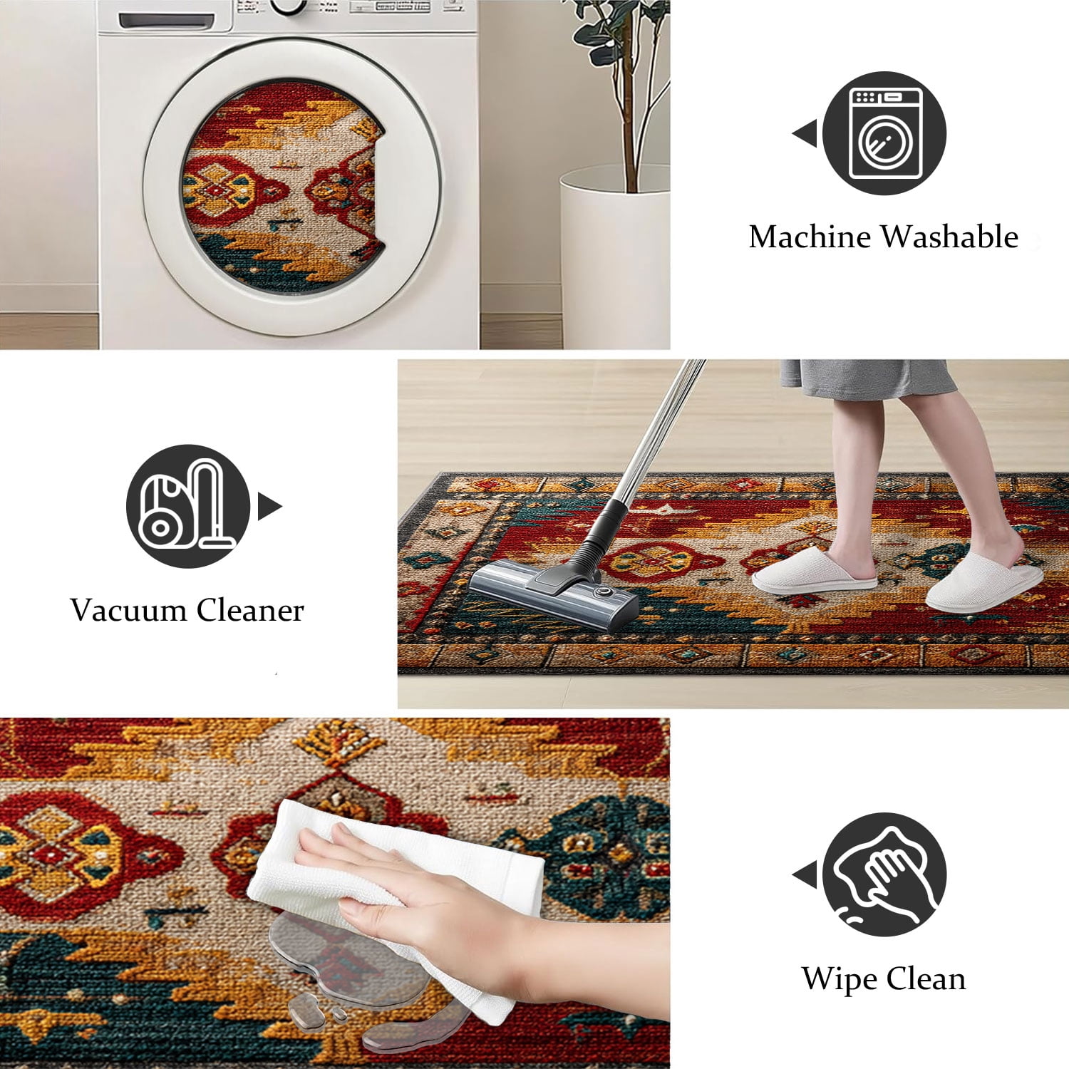 3 Piece Kitchen Rug Set, Non-Slip And Washable, Abstract Pattern Kitchen Hallway Rug, Soft And Comfortable, Suitable For Sinks, Floors, Entrances, Hallways and Bathrooms