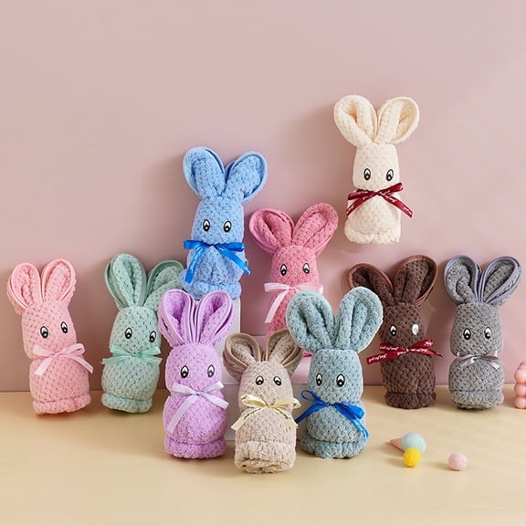 Cute Bunny-Folded Coral Fleece Towel - Soft Absorbent Hand Towel, Adorable Animal-Shaped Towel for Daily Use & Gifts, Quick-Drying Gentle Fabric for Sensitive Skin, 29.5*14in, Beige