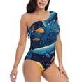 thumbnail image 3 of Gukieu Whimsical Underwater Fantasy Print One-shoulder Ruffled One-piece Swimsuit with Removable Chest Pads and Tummy-control Swimsuit for Women-Small, 3 of 6