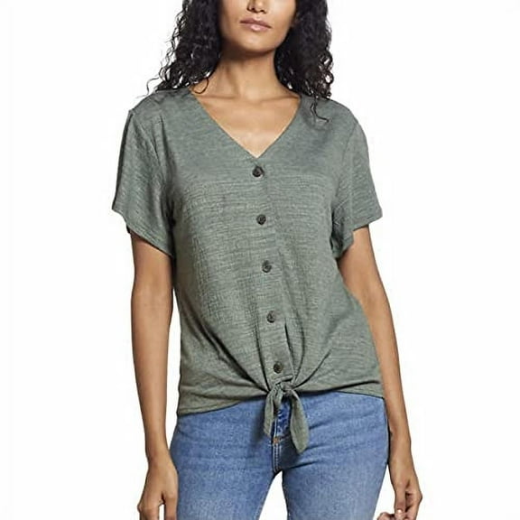 Weatherproof Vintage Women's Tie Front Top (Olive Heather, Medium)