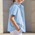 thumbnail image 3 of Zpanxa Toddler Boys Vertical Eyelet Stripe Trim Button Down Short Sleeve Shirts Lapel Collar Summer Casual Woven Dress Tops for Kids, 3 of 9