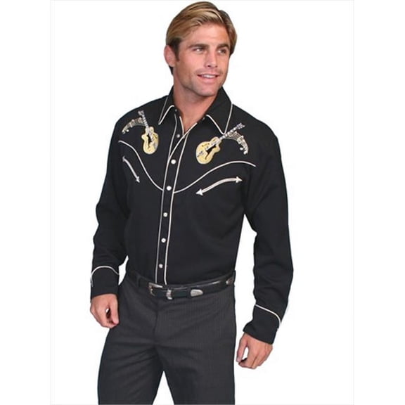 Scully P-665X-BLK-4X-B-T Mens Western Shirt - Black, 4X