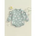 thumbnail image 2 of Suealasg Baby Girls Fall Bubble Romper Long Sleeve Round Neck Flower Print Bodysuit 3 6 12 18 Months Infant Girls Autumn One Piece Clothes, 2 of 7