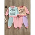 thumbnail image 3 of Hirigin Toddler Baby Girl Clothes 1T 2T 3T 4T 5T Fall Winter Outfits Funny Letter Long Sleeve Contrast Color Sweatshirt and Pants Sets, 3 of 8