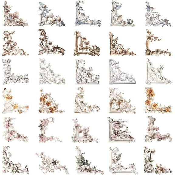 120Pcs 6 Colors Vintage Frame Corner Stickers Photo Border Stickers Retro Colorful Background Flower Self Adhesive Decorative Paper for Journal Photo Album Diary Scrapbook Art DIY Crafts