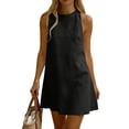 thumbnail image 2 of Mini Dress for Women 2026 Solid Linen Crew Neck Summer Vacation Going Out Cute Short Dress Black XL, 2 of 6