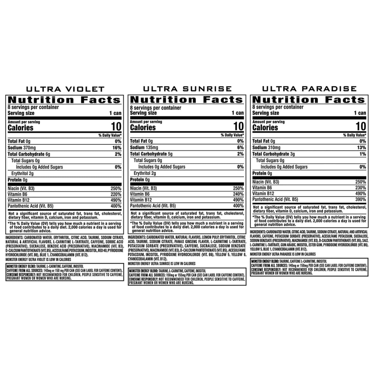 Monster Energy Ultra Variety Pack, Sunrise, Violet, Paradise, 16 Fl Oz (24 Pack)
