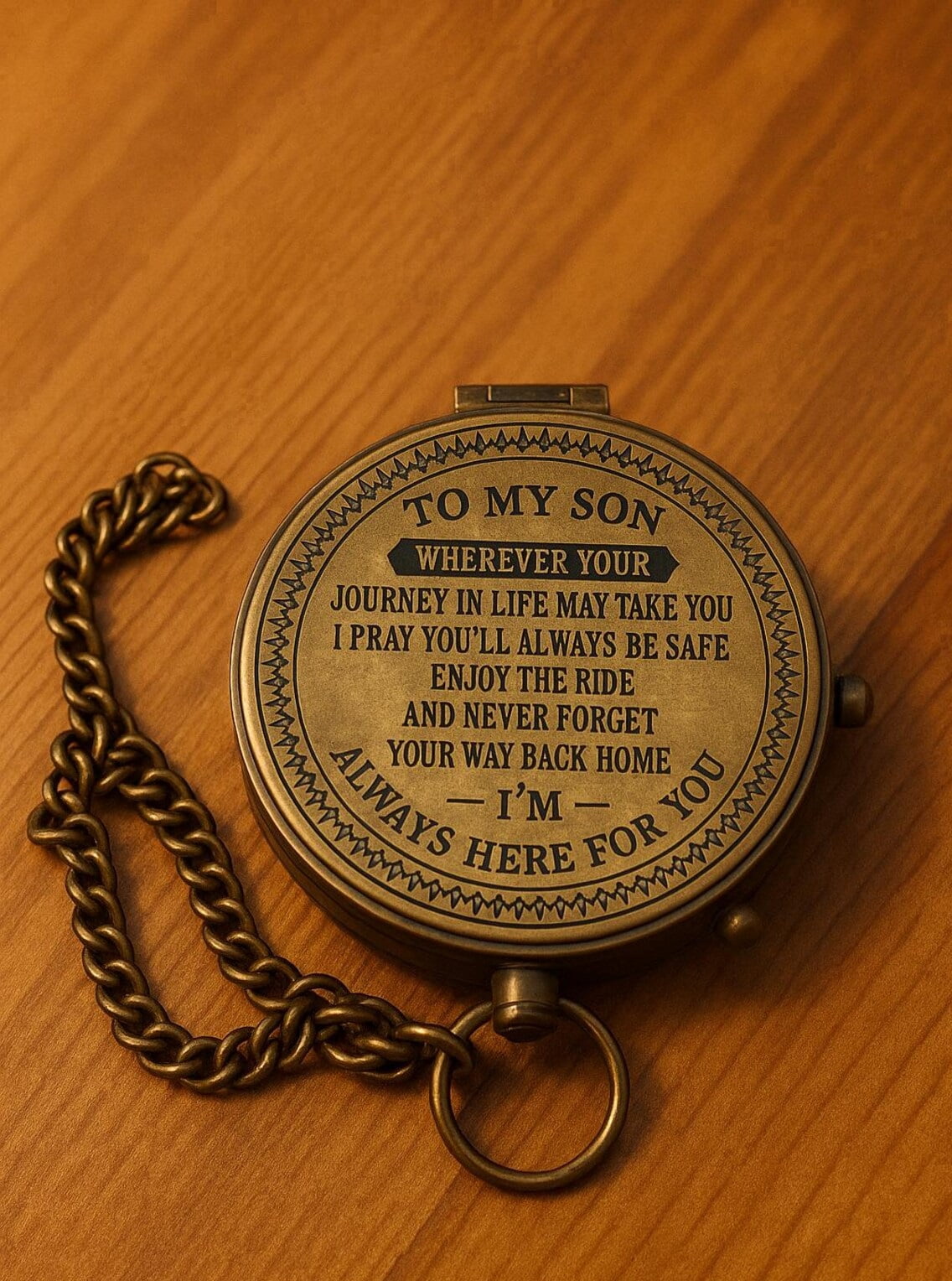 Engraved Brass Compass with Chain – “To My Son” Inspirational Message | Vintage Pocket Compass Gift for Son