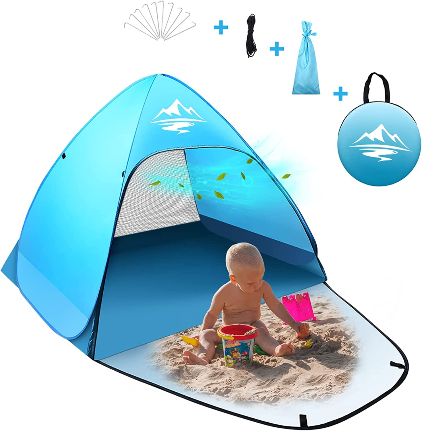 Pop Up Beach Tent UPF 50 Sun Shelter 2-3 Person Automatic Waterproof Fishing Picnic Crenova Camping Tent W/ Carry Bag Blue