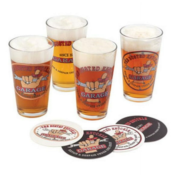 Busted Knuckle Garage BKG-78701 Ensemble de Verres à Pinte, Multicolore - Lot de 4