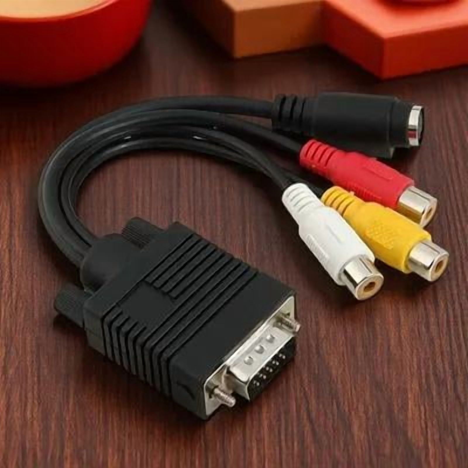 Homoyoyo Vga to S-Video Adapter Cable with 3 Rca Av Connectors Black PVC Copper