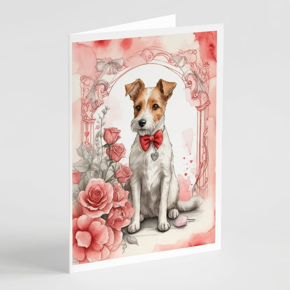 Fox Terrier Valentine Roses Greeting Cards Pack of 8 7 in x 5 in