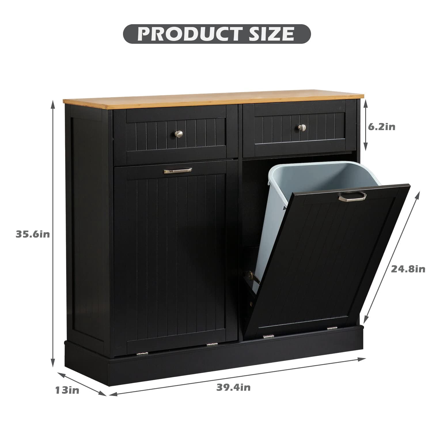 GAZHOME Kitchen Trash Can Cabinet, Double Tilt Out 20 Gallon Garbage Cans Cabinet, Black