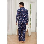 EK4YDNDS Mens Pajama Set, Soft Flannel PJS for Men Comfy Warm Printed Sleepwear(SPACESHIP-NAVY, L)