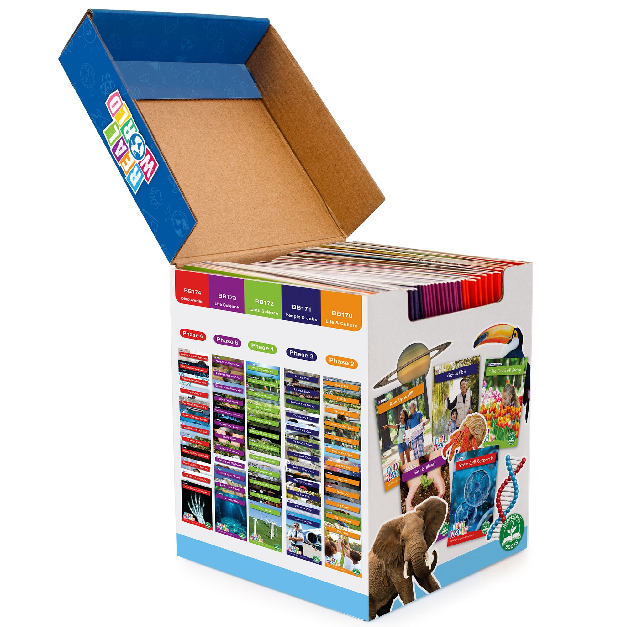 Junior Learning: Real World - Phases 2-6 Box Set - Non-Fiction Hi-Lo Decodables, 60 Books, Week-By-Week Rainbow Phonics, Kids Reading Development
