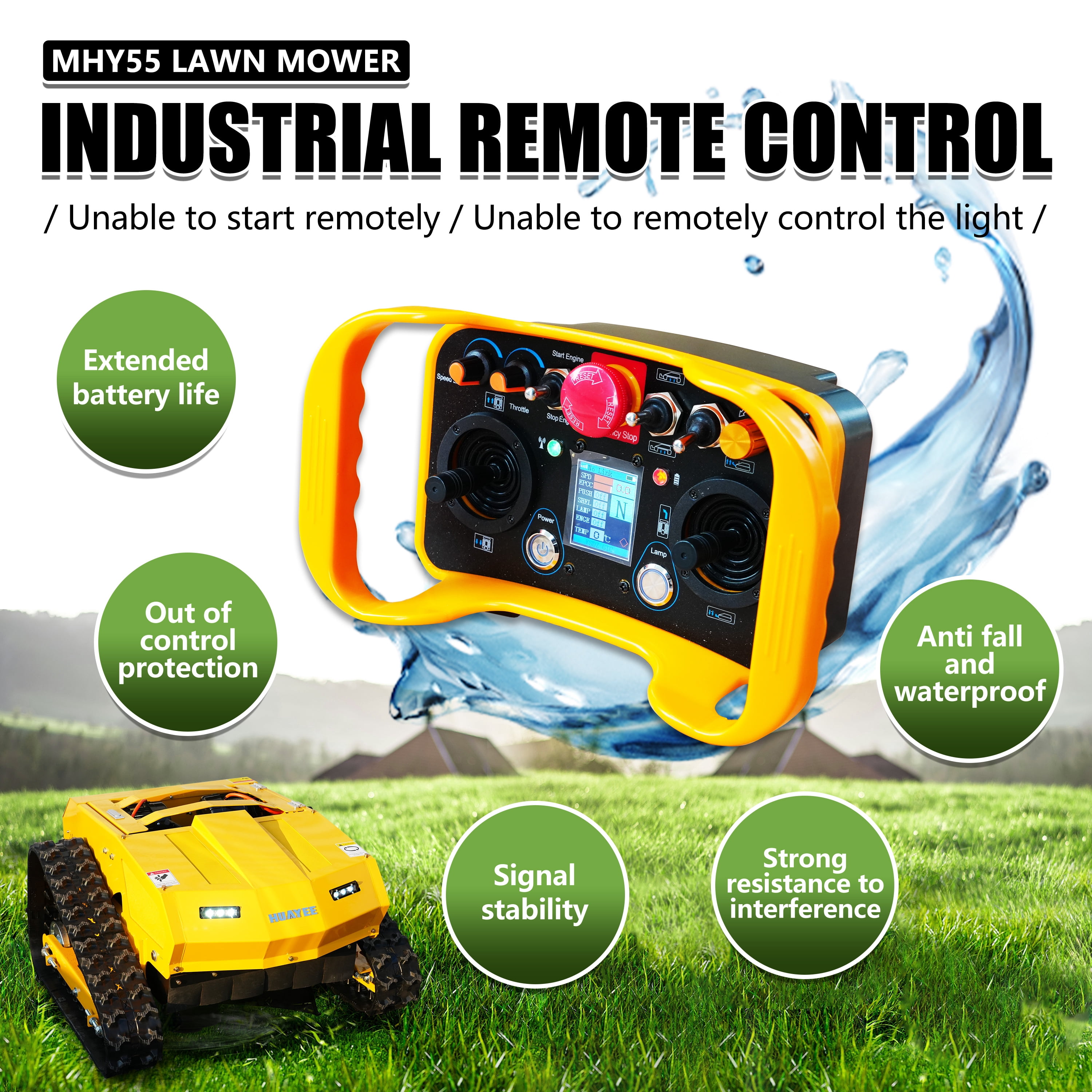 HUAYEE MHY55 224cc Remote Control Lawn Mower - Hybrid Crawler with Pure Copper Brushless Motor - All-Terrain Grass Cutter, 45° Climbing, 200m Remote Control