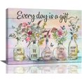 thumbnail image 1 of Bathroom Decor Wall Art Rustic Colorful Flower Pictures Wall Decor Mason Jar Floral Painting Farmhouse Canvas Prints Modern Framed Artwork Decor for Home Kitchen Bedroom Living Room 16"x12", 1 of 6
