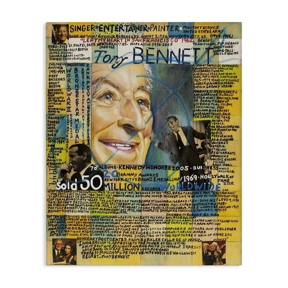 Stupell Industries Tony Bennett Collage People Drawing Wrapped Canvas Art Print Wall Art, 16 x 20