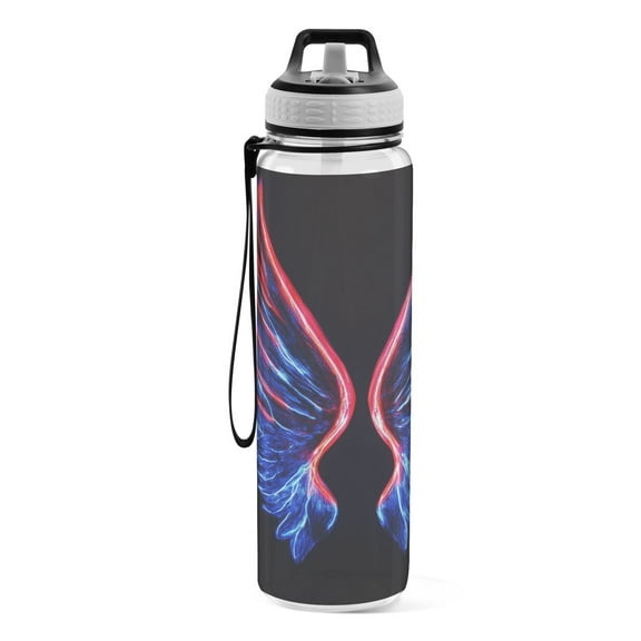 Motivational Water Bottle 32 oz with Straw, BPA Free Reusable Fitness Sport Bottle Perfect for Travel, School, Outdoors, and Gym Wings