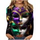 thumbnail image 2 of Xuyuer 2026 Womens Long Sleeve Tops Mardi Gras Costumes Fashion Round Neck Printed Blouse Raglan Sleeve Plus Size Top, 2 of 5