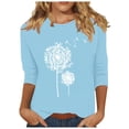 thumbnail image 1 of Plebaso Chemises à Manches 3/4 pour Femmes, Col Rond Décontracté, Hauts Imprimés, Coupe Ample, Blouses Printemps Été 2025 pour Femmes, 1 of 4