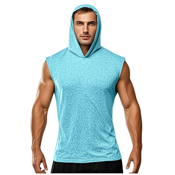 Men's Workout Hooded Tank Tops Bodybuilding Muscle Cut Off T Shirt Sleeveless Gym Hoodies Athletic Shirts