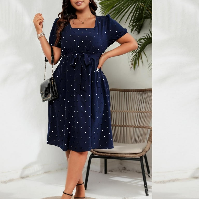 CFLVAEK Womens Plus Size Dresses Trendy Polka Dot Print Blouson Dress with Belt Loose Fit Puff Short Sleeve Dress Square Neck Midi Dress Dark Blue XXXL - Walmart.com CFLVAEK Womens Plus Size Dresses Trendy Polka Dot Print Blouson Dress with Belt Loose Fit Puff Short Sleeve Dress Square Neck Midi Dress Dark Blue XXXL - Walmart.com
