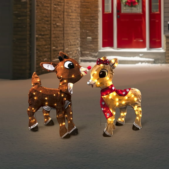 Northlight Lighted Rudolph and Clarice Outdoor Christmas Decorations - 32"