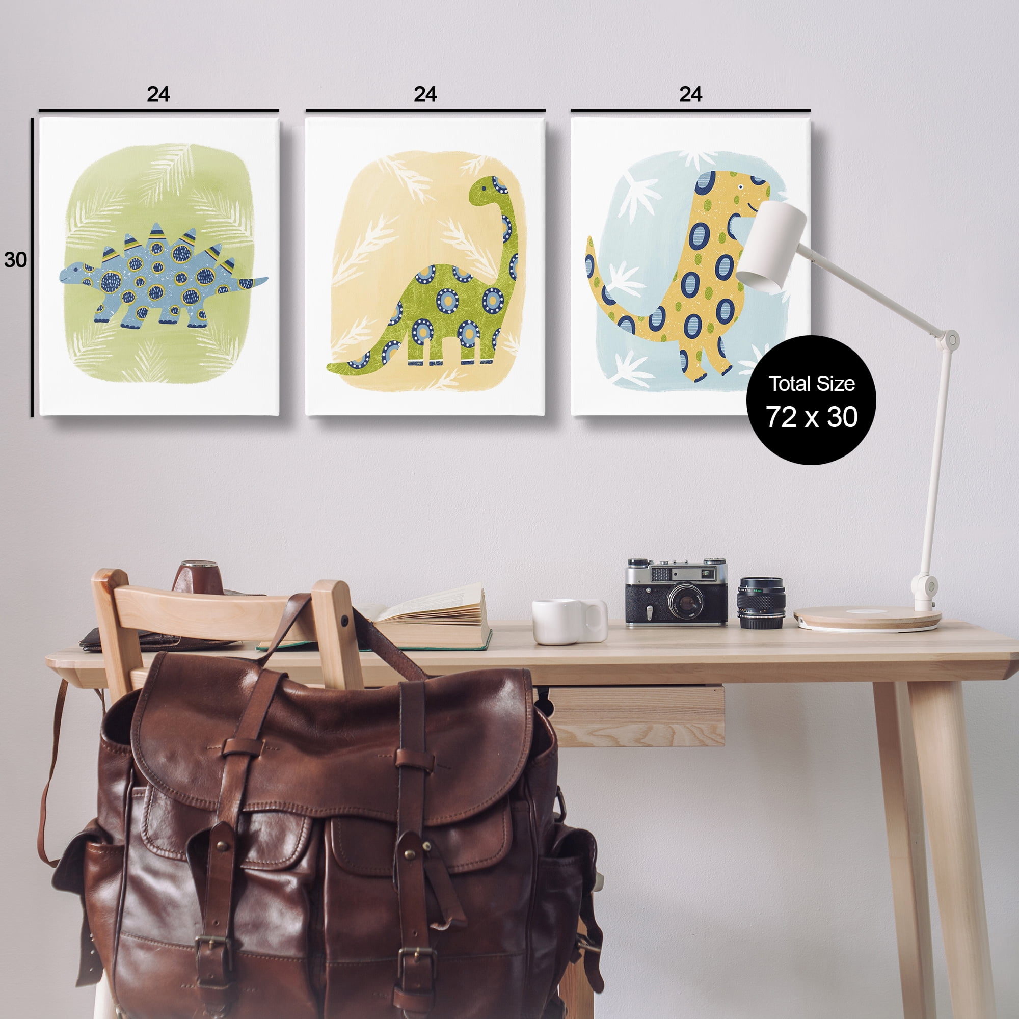 Stupell Industries Three Patterned Dinosaurs Animals Painting Wrapped Canvas Art Print Wall Art, 24 x 30, Set of 3