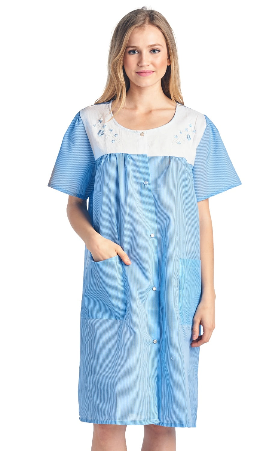 Women's Short Sleeve SnapFront Lounger Duster House Dress