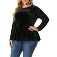 thumbnail image 4 of Agnes Orinda Women's Plus Size Tops Polka dots Peplum Sheer Sleeve Velvet Fall Winter Blouse 2X Black, 4 of 6