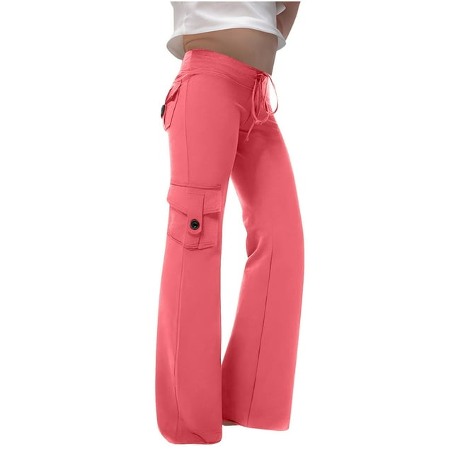 Odeerbi 3-14 Años Niñas Pantalones Cargo Pata Ancha Color Sólido Button Up Casual Pantalones Con Bolsillo