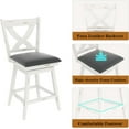 thumbnail image 5 of 24" Swivel Counter Height Stools, High Back Swivel Bar Stools with Grey Faux Leather Upholstered Seat & Solid Wood Footrest, Counter Bar Chairs for Kitchen Island & Pub (Antique White, Set of 2), 5 of 9