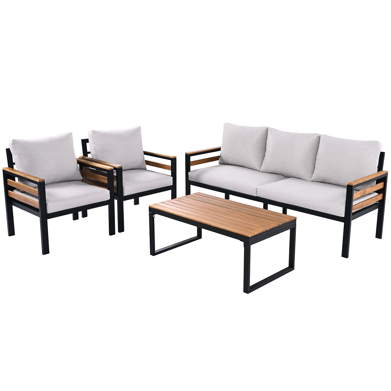 YIORTWO Patio Furniture Set, 4 Piece Outdoor Patio Furniture with Coffee Table Set, Metal Patio Conversation Sets with Washable and High-Resiliency Sponge Cushions, Beige