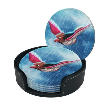 

S-Pearow Anime Funny Coasters 6 Pcs Leather Coasters That Protect Furniture From Water Marks Scratches And Damage