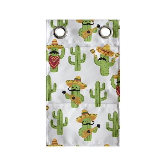 Cinco de Mayo Hanging Pocket Organizer, Funny Mexican Cactus Characters, Printed Polyester Storage Bag with Pockets, 9" x 16", Lime Green White Mustard