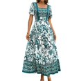 thumbnail image 3 of Women'S 2025 Summer Short Sleeves Boho Floral Print Tiered Casual Flowy Long Maxi Dress Green S, 3 of 9