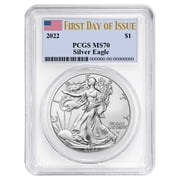 2022 $1 American Silver Eagle PCGS MS70 FDOI Flag Label White Frame