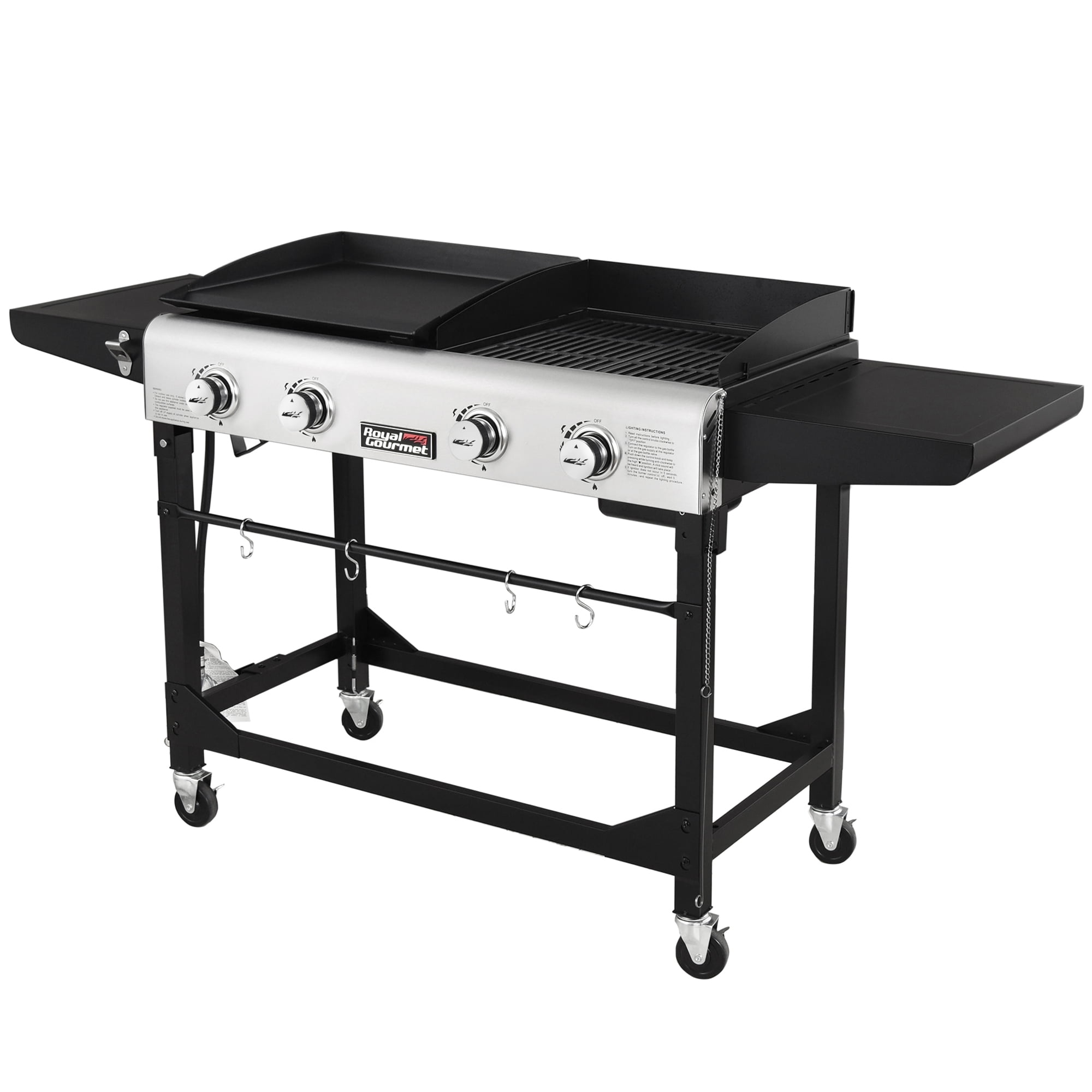 Royal Gourmet 4-Burner GD401 Portable Flat Top Gas Grill and Griddle Combo with Folding Legs